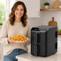 Friteuse à air sans huile 8-en-1 à double panier et écran tactile, 9L, grande capacité moderne, pour cuisine domestique, camping en extérieur, cuisson saine