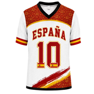 TNOS Uomo Deportivo De España # Maglia da Calcio 10 - Bianca Rossa con Motivo Etnico Tradizionale, 100% Poliestere, Stampa a Sublimazione - Product Image 1