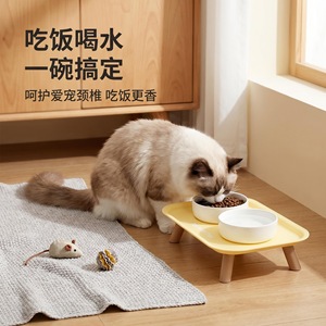 Station d'alimentation pour animaux de compagnie à double bol en céramique surélevée avec support pour le cou, bol pour chat et chien, combo eau et nourriture pour animaux - Product Image 1