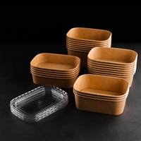 Boîte à lunch jetable en papier kraft recyclable en gros 500/650/750/1000ml, conteneur alimentaire, emballage en papier brun, boîte à emporter