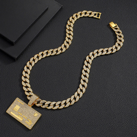 Chaîne cubaine Miami pour homme, entièrement sertie de strass, avec pendentif carré VISA en alliage et strass style Hip Hop