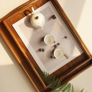 Goodbye Walnut Wood <b>Tea</b> <b>Tray</b> Rectangular With Handle For Serving Food And Drinks - Product Image 4