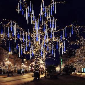 Lumières solaires blanches en forme de gouttes de pluie, effet pluie de météores, pour Halloween, mariage, jardin, arbres, patio - Product Image 4