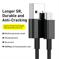 Kabel Data USB mikro ramah lingkungan, kabel pengisi daya USB 2M ponsel V8