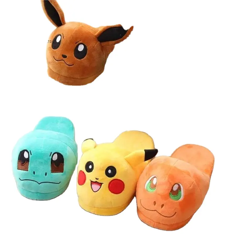 Hot selling Pokemone Baby Pikacu Kabe Beast warm plush indoor Cotton Slippers widened and thickened cotton drag