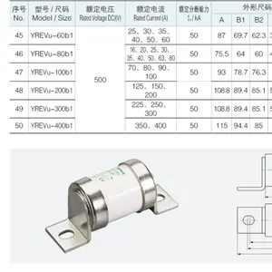 YREVu-80b1 High Breaking Capacity EV Fuse with 500Vdc 16A-80A TUV Certified for Safety Standards IEC