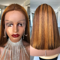 Vente en gros de perruques Lace Front Full couleur P4-27 Piano Highlight 13x4 perruques de cheveux humains 180% de densité 100% de cheveux vierges lisses Body Wave