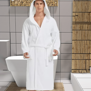 Abito classico da <span class=keywords><strong>donna</strong></span> da uomo <span class=keywords><strong>con</strong></span> <span class=keywords><strong>cappuccio</strong></span> <span class=keywords><strong>accappatoio</strong></span> 100% cotone spugna lunghezza al ginocchio per uso alberghiero - Product Image 3