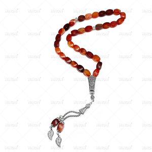 Winon Tasbih 8*12mm con 33 Perle Rettangolari Intrecciate a Strisce Rosse, in Agata, Gioielli Turchi, Misbaha, <span class=keywords><strong>Rosario</strong></span> Musulmano - Product Image 2