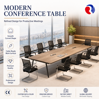 Table de conférence minimaliste avec plateau en bois moderne et prise de courant encastrée, bords arrondis, pour salle de réunion, mobilier de bureau