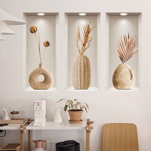 3D plantes en pot plantes vertes fleurs <span class=keywords><strong>triptyque</strong></span> peinture salon entrée décoration mur trou réparation autocollants - Product Image 3