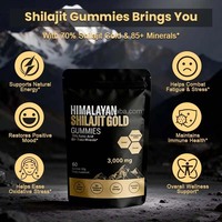 Gummies de Shilajit de l'Himalaya Or, 75% Acide Fulvique Naturel, 85+ Oligo-éléments, Ashwagandha, Gingembre, Sans Sucre Ajouté, 60 unités