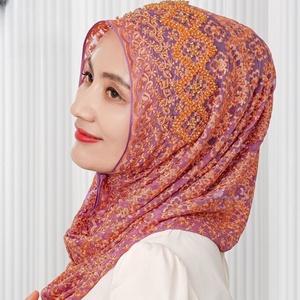 Chapeau-châle musulman luxueux fait main en dentelle perlée, foulard en mousseline de soie exquis - Product Image 2