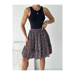Jupe évasée en tissu froissé à fleurs pour femmes, taille élastique, longueur moyenne - Product Image 5