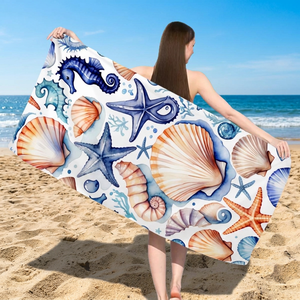 Serviette de plage en microfibre Marine Life, serviette de bain imprimée, douce, légère, compacte, surdimensionnée, séchage rapide, pour les vacances en bord de mer - Product Image 1