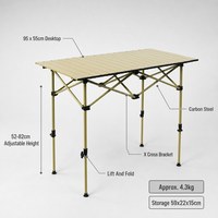 Table de camping pliante à hauteur réglable en acier au carbone, plateau large, structure en X, pour activités de plein air et cuisson - Vente en gros