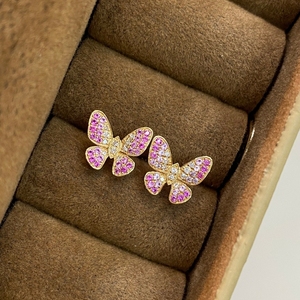 อาซูโอ 18K ทองคำแท้สีเหลืองธรรมชาติสีชมพูแซฟไฟร์เพชรแท้ต่างหูผีเสื้อของขวัญผู้หญิงงานหมั้นงานแต่งงาน - Product Image 3