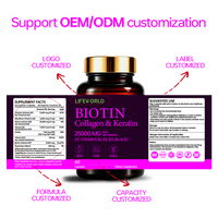 Capsules de biotine, collagène et kératine à marque privée avec VITAMINES BI B2 B3 B6 & B7 pour la santé des cheveux, de la peau et des ongles – Complément de biotine OEM ODM