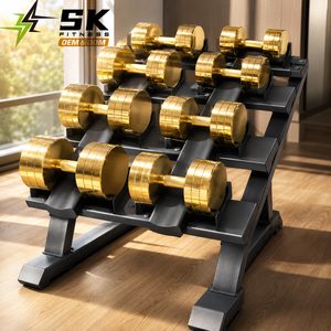 Haltères à tête ronde en chrome doré SK Factory pour la remise en forme, 2,5-150 <span class=keywords><strong>kg</strong></span>, haltères en <span class=keywords><strong>fonte</strong></span> électro-plaquée, couleur personnalisée, vente en gros - Product Image 1