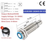 Capteur de proximité ultrasonique M18 60-1000mm 2 canaux NPN PNP 0-10v 4-20mA RS485 Modèle LGUB1000-18GM45-IU-V15 70.5mm CADEAU GRATUIT 2M