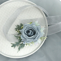 Ensemble de boutonnière et corsage de poignet bleu poussière pour mariage, rose artificielle en soie, épingle de revers pour le marié, fleur de main pour demoiselle d'honneur Pro Hub