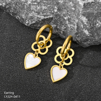 Anting-anting gantung bunga empat daun persegi & bulat berongga dari baja anti karat 304/316 berlapis emas vintage mewah untuk hadiah pesta