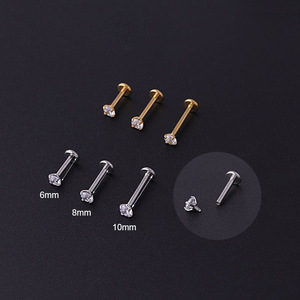 Gioielli Personalizzati per Piercing al Labbro da Matrimonio, in Acciaio Inossidabile Placcato Oro, con Filettatura Interna e Zircone Rotondo con Incastonatura a Griffe - Product Image 4