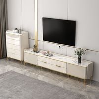 Ensemble de meuble TV et table basse en bois blanc crème de luxe moderne avec pieds en métal pour hôtel, maison, salon, meubles de salon, table à thé