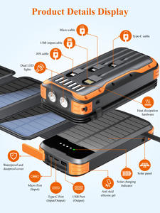 2025 productos más vendidos 4 paneles de células solares de gran capacidad 20000mAh portátil a prueba de agua para <span class=keywords><strong>Iphone</strong></span> cargador Solar Powerbank - Product Image 4