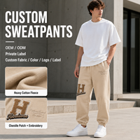 Pantalon de survêtement pour homme en molleton de coton épais, taille élastique, avec broderie chenille, style streetwear décontracté, vente en gros