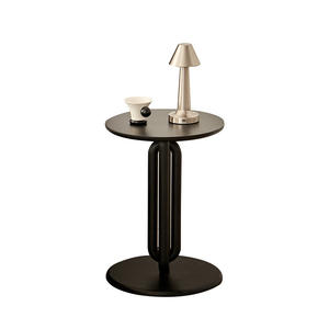 Mesa Auxiliar Redonda Moderna y Minimalista con Base de Metal Negro, Mesa de Centro para Sala de Estar, Mesa Esquinera para Sofá, Uso en Balcón de Hotel - Product Image 1