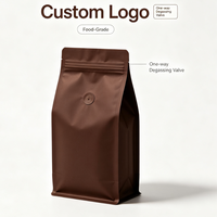 Sac à café personnalisé à fond plat avec valve de dégazage unidirectionnelle et fermeture éclair, 250g 500g 1kg, sac d'emballage alimentaire pour café