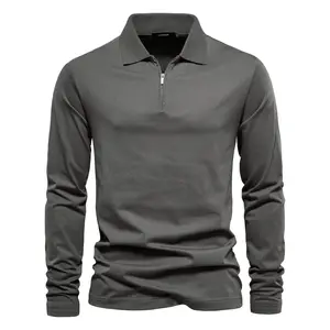 Top Quality Custom Brand Embroidery Men's Blank Gray Polo Shirt Long Sleeve Cotton Polyester Uniform Sports Golf Polo Shirts