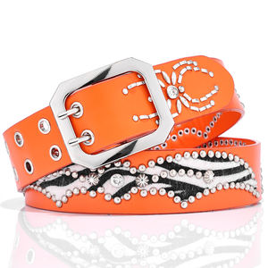 Özelleştirilmiş lüks bayanlar erkek kafatası perçin sokak tokaları siyah elastik tasarımcı özel Logo rönesans toptan zincir kemerler - Product Image 2