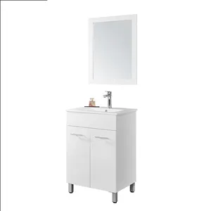 Müşteri tasarım banyo vanity mermer ile beyaz 2Door ayaklı dolap aynalı banyo otel banyo vanity