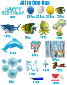 सागर जानवरों जन्मदिन की पार्टी सजावट बच्चों के लिए ब्लू पृष्ठभूमि शार्क और डॉल्फिन गुब्बारे जन्मदिन की पार्टी की आपूर्ति
