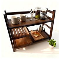 Boîte de rangement pour sachets de thé à 3 niveaux en bambou, station à matcha, station à café, étagère avec tiroir pour comptoir de cuisine
