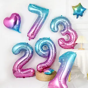 Mermaid Birthday Party Decoration Helium Ball 32Inch Rainbow Starry Sky Number Foil Balloons Giant Gradient Digital Balloon