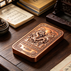 Barre de cuivre pur 999 de 1 kg, motif dragon chinois, souvenir de collection, décoration d'intérieur, cadeau - Product Image 4