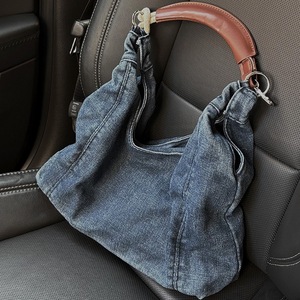 Bolso Tote de Mezclilla para Mujer, Primavera Verano 2024, Bolso de Hombro Casual a la Moda, Color Sólido Suave, Cierre Magnético, para Uso Diario - Product Image 2