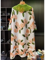 Robe chemise haut de gamme vintage d'automne avec col Peter Pan perlé, effet rajeunissant ; Design de niche, imprimé floral, grandes tailles