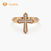 Vlove Labor-Gezüchteter Diamant 14K Massivgold Kreuzring Mikro-Pavé Runder Diamant Milgrain Maßgefertigter Schmuck Valentinstag Geschenke
