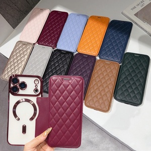 Étui portefeuille à rabat en cuir PU avec grille, fentes pour cartes, fermeture magnétique pour <span class=keywords><strong>iPhone</strong></span> 12 <span class=keywords><strong>13</strong></span> 14 15 16 17 18 <span class=keywords><strong>Pro</strong></span> <span class=keywords><strong>Max</strong></span>, compatible charge sans fil, <span class=keywords><strong>coque</strong></span> antichoc - Product Image 1