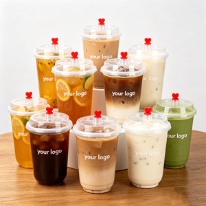 Bicchiere <span class=keywords><strong>da</strong></span> 9oz/24oz in PP rigido usa e getta di alta qualità, personalizzabile con logo stampato, per caffè, latte, boba, tè, matcha, con coperchio piatto e cannuccia - Product Image 1