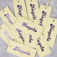 Luxus Kleidungs stück Swing Tags Kleidung Tag mit 3D geprägten lila Gold benutzer definierte Logo Papier hängen Tags für Kleidung