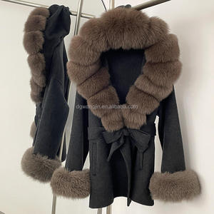 <span class=keywords><strong>Manteau</strong></span> d'<span class=keywords><strong>hiver</strong></span> haut de gamme pour <span class=keywords><strong>femme</strong></span>, veste en laine, col en fourrure de renard double face, ceinture surdimensionnée, <span class=keywords><strong>capuche</strong></span> fermée, style long - Product Image 3