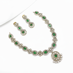 Super Quality Traditional Ethnic Prime Antique Gold Plated <b>Crystal</b> Rhinestone Flower Design Women's Wedding & Party Necklace <b>Set</b> - Product Image 2
