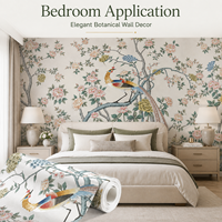 Papier peint floral botanique, papier peint lisse, revêtement mural élégant, papier peint décoratif pour salon, chambre à coucher, salle à manger