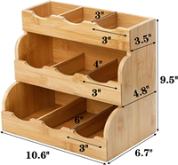 Organisateur de sachets de thé rectangulaire en bambou artisanal avec 9 compartiments et détails sculptés élégants pour la cuisine ou le bureau