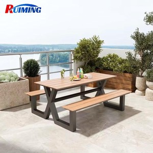 Nhôm Sân Vườn Nhà Hàng Đồ Nội Thất Ngoài Trời Nhựa Gỗ Dã Ngoại Bảng Với Băng Ghế Dự Bị Đặt Hiện Đại Dài Ghế Cho Patio Công Viên Cắm Trại - Product Image 5
